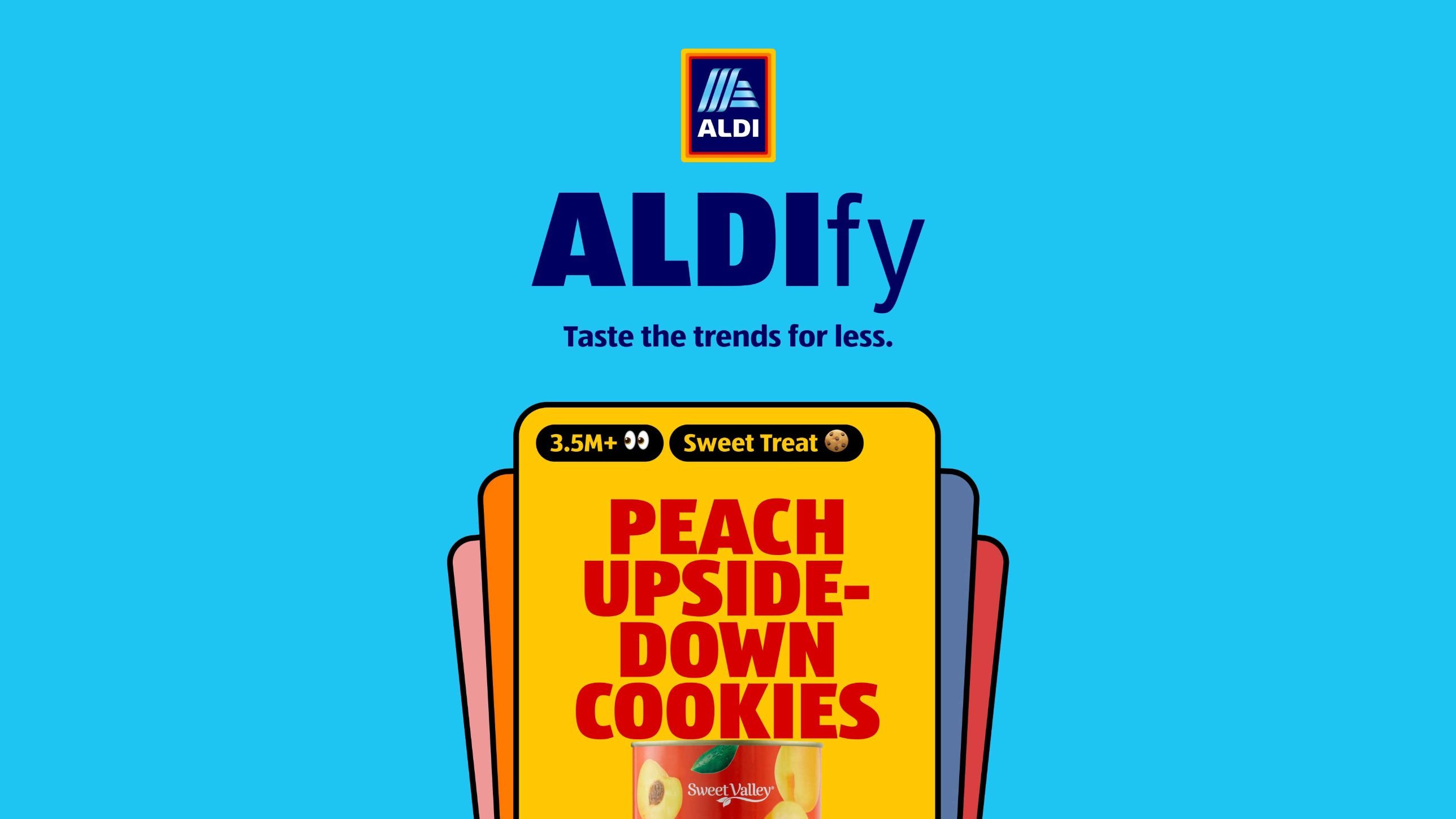 ALDIfy, Taste the trends for less: recipe card for peach upside-down cookies